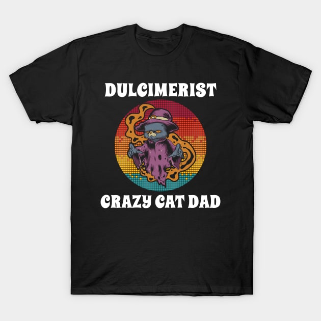 Dulcimerist Crazy Cat Dad Groovy Halloween Party Retro Vintage T-Shirt by coloringiship